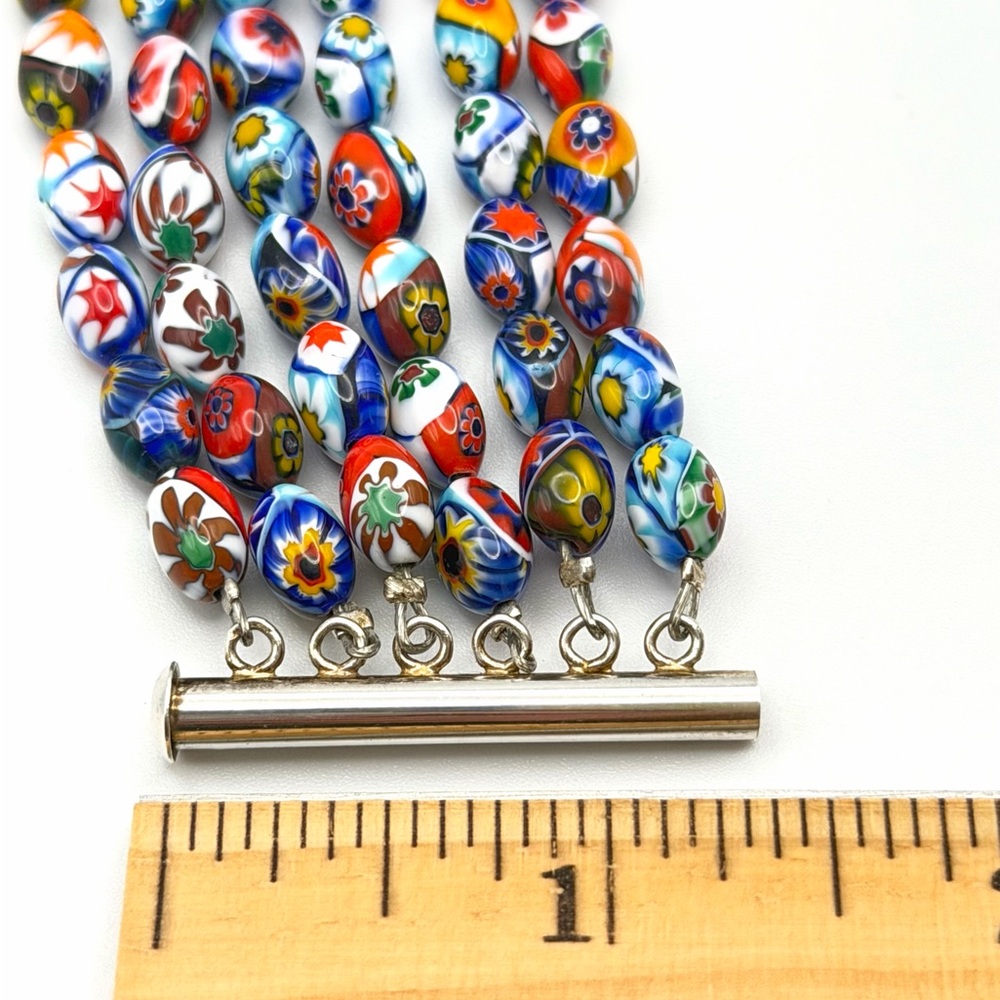 Vintage Murano Millefiori Glass Multi-Strand Bracelet 925 Sterling Silver Clasp - Picture 14 of 16